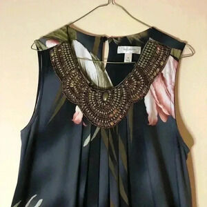 Dressbarn Floral Print Swing bejeweled Dress 14